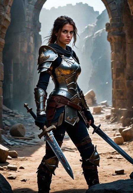 score_9, score_8_up, score_7_up, score_6_up, 1 girl, 23 yo, Warrior, wearing Heavy armor, sword, shield, rugged with a battle-worn appearance, random background
 (8k uhd:1,4)
 <lora:add-detail-xl:1>
 <lora:Dynamic Poses:1>
