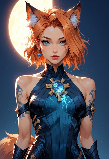 Stable_Yogis_PDXL_Positives, (score_9, score_8_up, score_7_up), <lora:Witchkiri-30:0.9>, <lora:sxz-valorant-smol-v2-pdxl:1>, <lora:detail-tweaker-xl:0.5>, <lora:EnvyPonyPrettyEyes01:0.25>, <lora:sinfully_stylish_SDXL:0.8>, valorant style, ((face focus, eye focus, dynamic angle, motion)), (intricate details, detailed face, detailed eyes, super-detailer-bsy, detailifier, detailed skin, detailed hair, hyper-detailed, ultra-detailed, sexiness enhancer),
BREAK,
(1girl, solo), fantasy, (kiyoko otomo, corruption of champions, fox ears, fox tail, animal ears, fox girl, green nails, orange hair), breathless intimacy, tanned skin, petite model bombshell, heart, young, delicate features, narrow pointy nose, tiny nose, brown hair, medium length hair, bob cut, lust, big eyes, seductive eyes, blue eyes, detailed skin, flared lashes, mascara, makeup, perky medium breasts, athletic body, narrow waist, skinny hips,
warm light, detailed, neon dark party
 BREAK
milky way, runes, arcane, astral, surreal, ethereal glow, masterpiece, best quality, intricate design. colorful, moonlit nightsky, stained glass aesthetic, moody whimsical color palette, murano glass, bold soldering lines, volumetric light shining through, crepuscular rays, intricate craftsmanship, detailed texture, luminous transparency, reflective light play, vivid hues, atmospheric depth, enchanting silhouette, art nouveau,