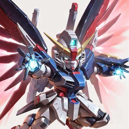 (score_9:0.9),score_8_up,score_7_up,rating_safe,anime_style,(zPDXL),<lora:Destiny Gundam ponyXL v1:0.77>,destiny gundam,glowing,energy wings,glowing eyes,open hand,science fiction,upper body,outstretched hand,glowing hand,chibi,mechanical wings,