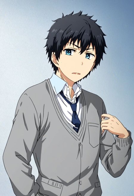high resolution, solo, best quality, 1Boy, Arata Kaizaki, Black Hair, Blue Eyes, school life, school uniform, OverallDetail
