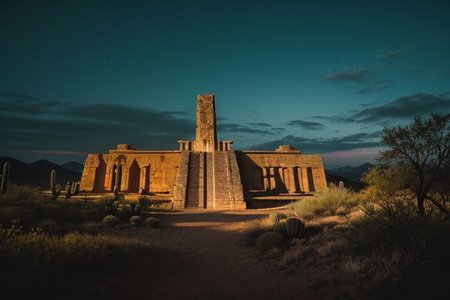 (tall ancient stone towers; 1.39) (ziggurat temple complex emerging from landscape: 1.39) raw photo, a sunset landscape, Arizona desert, Saguaro Cactus, Tall Mesa,  cozy, photorealistic, high detailed texture, 8k uhd, dslr, soft lighting, high quality, film grain, (Fujifilm XT3, Sony A7 IV: 1.19), highly detailed photography, (muted colors, cinematic, dim colors, soothing tones:1.2), vibrant, insanely detailed, hyperdetailed, (dark shot:1.2), (vsco:0.3), (intricate details:0.9), (hdr, hyperdetailed:1.2) (highest coherency: 1.39) (highest quality: 1.39) (rule of Thirds) (award winning) (breathtaking) (masterclass) (vibrant color: 0.79) (distant hillside) (cinematic lighting, David Park, lights,) (purple-green glow)