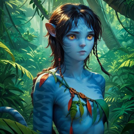score_9, score_8_up, score_7_up, score_6_up, score_5_up, score_4_up, 1girl, Kiri, blue skin, jungle