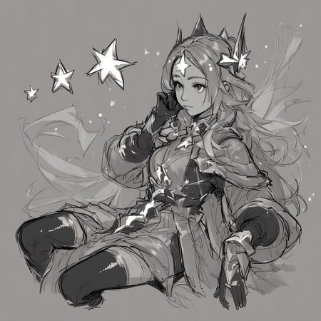score_9, score_8_up, score_7_up, score_6_up, score_5_up, score_4_up, 1girl , star (symbol), shiny, glowing, solo, black thighhighs, black gloves, star hair ornament, sitting, upper body, sketch,
