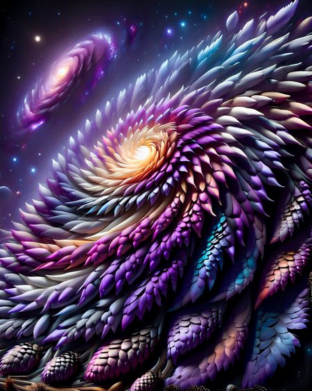 ral-pinecone, a purple spiral galaxy, background black color