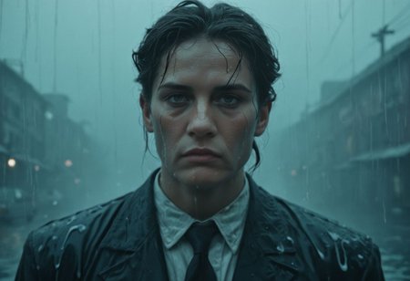 50s old noir cinema; surreal China underwater, night, fog and rain, melting taxi cab; a portrait of an old mad scientist with long hait; dramatic light, cinematic, dark, moody light, film grain, kodak film, old film colors, IMAX 135mm, Wes Anderson style