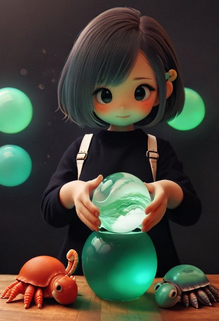 Closeup of two hands Holding a sss translucent Glass orb, infront of her face, DARK room, subsurface scattering, reflecting((TsuiFroppyCos, hermit crab in translucent sss black in dark vibrant galaxy, Large waves)) , 
atmospheric haze, Film grain, cinematic film still, shallow depth of field, highly detailed, high budget, cinemascope, moody, epic, OverallDetail, 2000s vintage RAW photo, photorealistic, candid camera, color graded cinematic, atmospheric lighting, imperfections, natural, shallow dof