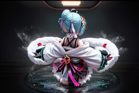 highly insanely detailed, masterpiece, top quality, best quality, highres, 4k, 8k, RAW photo, (very aesthetic, beautiful and aesthetic),  
(rsef style,fevercell style),human_machine_hybrid,energy_auras,geometric_patterns,science_fantasy,motion_blur,neon_lighting,holographic_effects,gradient_blend,mystical_vibes,futuristic_design, 
<lora:rsef-000225:1>, 
(1girl:1.3), 
1other, 
, 
, 
very short hair,blunt bangs,twin drill hair,Messy Side Swept Hair,loose hair strand,hair intakes,hair bun,double bun,cone hair bun,single hair bun,hairpods,hair ornament, 
, 
showaretro,japane5eapartment1inter10r,interior,japanese_apartment_interior,traditional_japanese_apartment, 
scenery,horizon,landscape,aerial view,drone view,outdoors,360 panorama,HDRI Panorama View,âââ