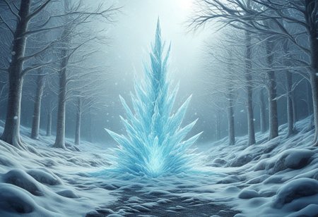 a sword, snow, ice, OverallDetail, glowing fire, lightnings
BREAK
outdoors, falling snow, at day, light particles,