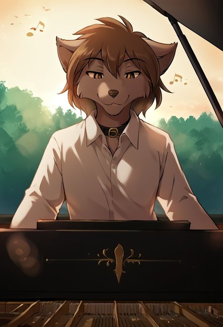 score_9, score_8_up, score_7_up,score_6_up,score_5_up, source_furry
BREAK
solo, furry male anthro, (smug, seductive), white shirt with collar, white trousers, gold watch (outdoors, sitting, playing instrument, piano, implied playing piano, playing piano, upper body, classroom, music, musical note, grand piano), front view
BREAK
<lora:Zen-Twokinds-SDXL-AnonTK-V1:0.85>, zen-twokinds, keidran, wolf tail, <lora:p:0.35>, playing_piano_front_view, <lora:Playing_piano_front_view:1>