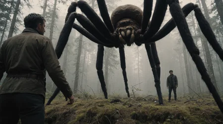 cinematic film still of a pair of men and a giant spider, adventure movie style  <lora:add-detail-xl:0.8>   <lora:aesthetic_anime_v1s:0.8>