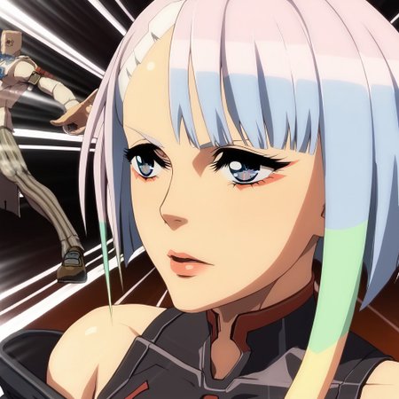 score_9, score_8_up, score_7_up,
source_anime,intricate details, perfect anatomy,
BREAK 
1girl,lucy, short hair, bangs, blue eyes, blue hair, multicolored hair, makeup, multicolored eyes,
bodysuit, jacket, leotard, off shoulder, off-shoulder jacket, open clothes, open jacket, skindentation,
GGXrd-this-is-me,
