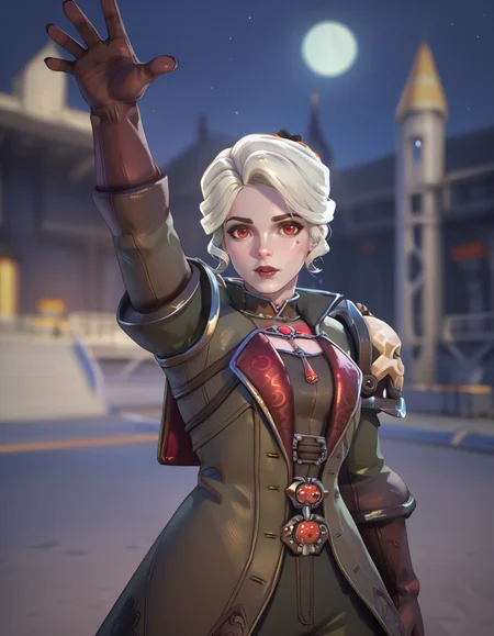 score_9,score_8_up, score_7_up, high-res, 2k, best quality, 2.5d, 1girl,  vampire hunter brig, brigitte (overwatch), short hair, at night, castle   <lora:Vampire_brig_pony-000043:1> On her stomach arms outstretched