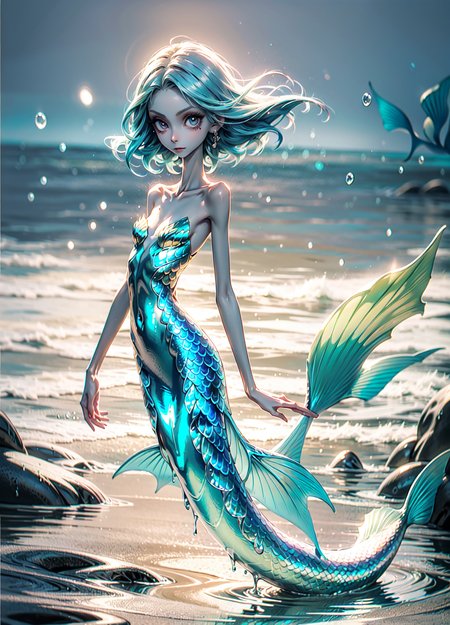 1girl, mermaid girl,slime substance, melting, colored skin, full body, mermaid, mature female, Original Character, Volumetric Lighting, Best Shadows, Shallow Depth of Field, Stunningly Beautiful Girl, Delicate Beautiful Attractive Face, <lora:anti_longtorso_v10:1>  <lora:weight_slider_v2:-5>