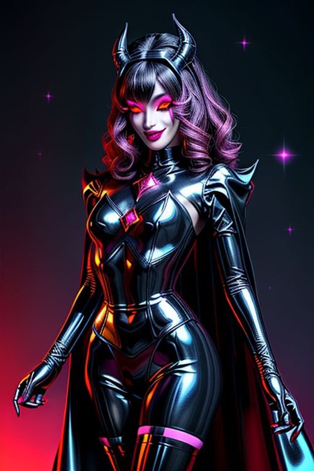 MEvil, DemonicT, EvlSM, Bad_End_Precure, DarkPrecure, adult, evil corrupted princess wearing dark pastel (ruffled:1) (gleaming latex:1)  gown with (long latex cape:1) and latex elbow gauntlets, soft lighting, ruffles,
(makeup, lipstick, mascara, eyeshadow),
(blue skin, black sclera, colored sclera, colored skin, yellow eyes, demon wings, demon horns, slit pupils),
(red eyes, colored skin, glowing eyes, evil smile),
<lora:more_details:1>,