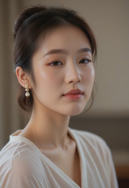 score_9, score_8_up, score_7_up, ladyburns, sideburns, 1girl, solo, jewelry, earrings, blurry, brown hair, asian,