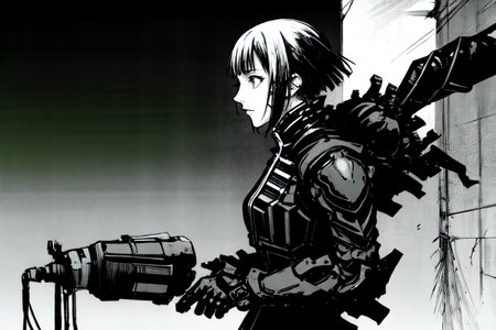 highly insanely detailed, masterpiece, top quality, best quality, highres, 4k, 8k, RAW photo, (very aesthetic, beautiful and aesthetic),  
tsutomu nihei,nihei_tsutomu,blame!,blame gakuen!,abara,TNstyle,sidonia_no_kishi,cables,tubes,industrial pipes,fence,concrete walls,metal walls, 
<lora:ABARA:1>, 
(1girl:1.3), 
solo focus, 
neon pink background,neon green background,neon black background,(fluorescent background),âââ