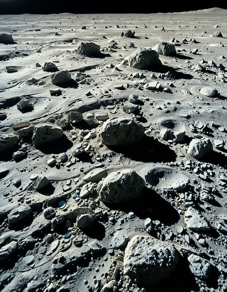 A high-resolution photograph of the Moon's surface, showcasing its rocky, cratered terrain with fine lunar dust. The foreground is dominated by detailed lunar regolith, with small rocks and uneven textures illuminated by the harsh, direct sunlight. Shadows are sharp and deep due to the lack of atmosphere. In the background, Earth appears as a vibrant blue and white sphere, partially illuminated, contrasting against the blackness of space. The composition is balanced, with Earth positioned slightly off-center to create a sense of depth and scale. The lighting is natural, with the Sun casting a bright glow on the lunar surface while leaving some areas in darkness, emphasizing the stark and desolate beauty of the Moon.
<lora:SDXLFaeTastic2400:0.4> <lora:extremely_detailed:0.4> extremely detailed, <lora:moon_surf4c3_v2:1>,moon surf4c3, Masterpiece,best quality,hi res,8k,hi res,8k,award winning,(sharp focus, intricate, highly detailed),