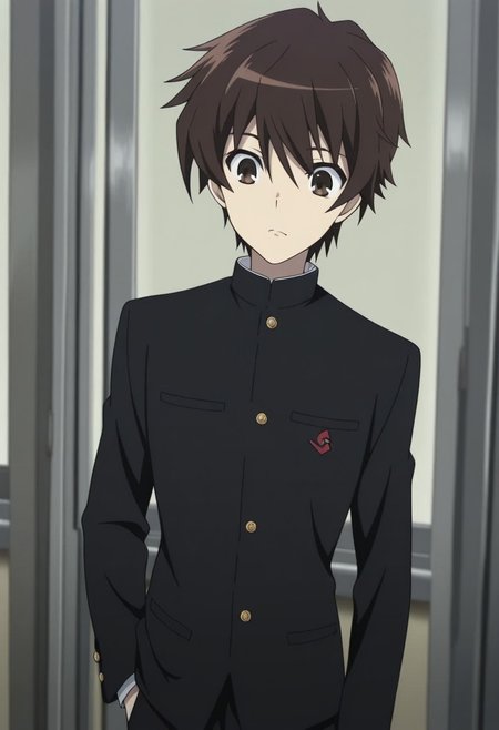 masterpiece,best quality,amazing quality, source_anime,
KoichiSakakibara, 1boy, male focus, solo, brown eyes, brown hair, school uniform, gakuran, jacket, black jacket, buttons,