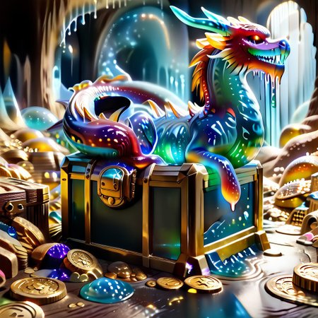 1dragon, highly detailed blue dragon, blue dragon made out of slime, scaly blue slime dragon, slime dragon with red eyes, blue slime dragon laying in its hoard, blue slime dragon with wings, dragon wings, 
multi-colored gems made out of slime, in a room of treasure made out of slime,  gold coins and bars made out of slime, wood-like treasure chest made out of slime, wood-colored slime chest, individual coins made out of slime, gold slime coins, piles of coins, 
treasure-room, treasure, treasure chest, gemstone, coins, gold bars, gold pile, 
everything made of slime, No simple background,
((translucent slime)), ((transparent slime)), (bioluminescent slime), sl1m3, slime, ais-blmn, watce, je11y, thickwater, great lighting, ral-lava, even lighting, no bright spots,