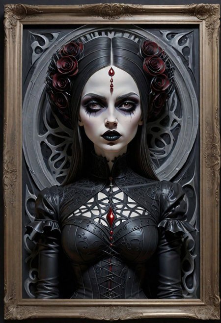 A Woman gothic Art Stylistically diverse painting, create a new and unique visual experience, complex expressions! In the outta realms of your mind, In a world where full 3D is all that matters, Taking art to another level, With colors we never knew exsisted, with mind blowing depth and foreground clarity, abstract details, distinctive visuals, Intricate and Exquisite Definition, (3D Framed, Woman), Painstaking Attention To Details