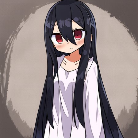 ((masterpiece)),(best quality), absurdres,sadako_yamamura,red eyes, white dress,<lora:Sadakobest:0.8>,  <lora:kanihamisoStyleLora_10:0.7>,