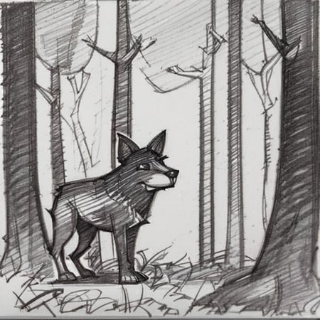 drawix21 wolf in forest, black ink<lora:drawix21:1>
