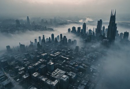 realistic, RAW photo, high quality, Stable_Yogis_PDXL_Positives, <lora:High Angle style:0.5> High Angle style, from above, High Angle from above,outlook photo of a huge <lora:gotham city style v3:0.4> gotham city style, made of copper in <lora:brightnesssdxl1:0.2>, <lora:cwhyberponk:0.5> cwhyberponk vast city with interdimensional portal,foggy valleys, in , featuring <lora:bluexgrey:0.4> Everything in blue, everything in grey,blue color aesthetic,grey color aesthetic,blue theme,grey theme