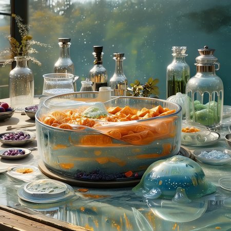 foodphoto, a bowl of fruit made out of slime, fruit in a bowl, fruit made of slime, fruit still life, bowl made of slime, table made of slime,
natural light, no bright spots, 
((translucent slime)), ((transparent slime)), made of water, (bioluminescent slime), sl1m3, slime, slime-morph, ais-blmn, saturated colors, no creatures, no humans, no monsters, no pokemon, scenery only, scenery, ral-lava, watce