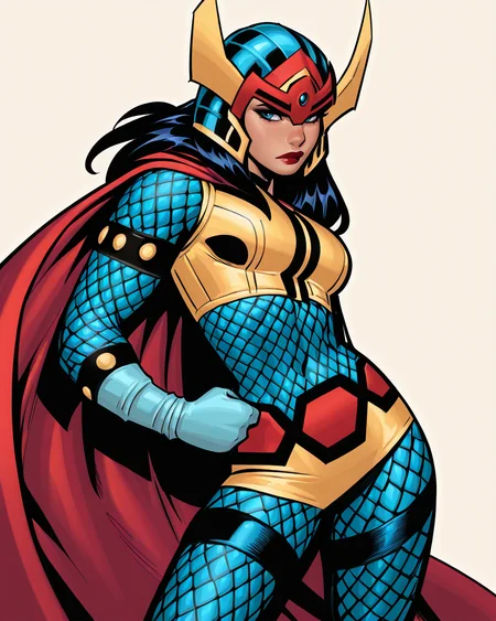 masterpiece, best quality, absurdres, perfect quality, absolutely eye-catching,   <lora:ChrisBachaloIllus:1> bachalo,  <lora:Big BardailluLoRA:0.8> bgbrda, top, cape, bodysuit, helmet, armlet, bracelet, gloves, chainmail, skirt,  solo, 1girl, contrapposto