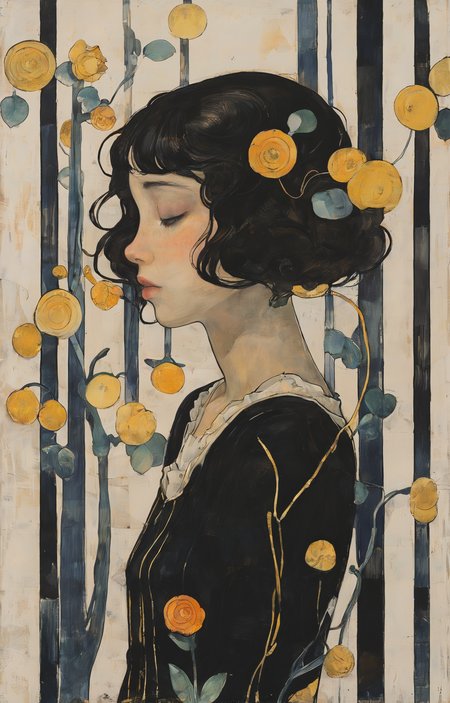 masterpiece,best quality,<lora:tbh269-sdxl:0.9>,illustration,style of Koloman Moser, portrait of idolmaster cinderella girls,