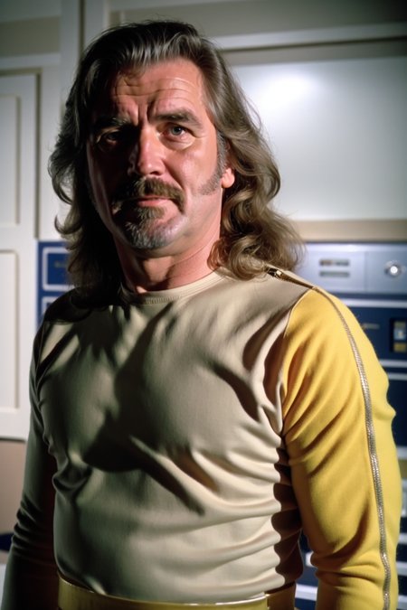 Billy Connolly,long hair, in s1999unf uniform,yellow left sleeve<lora:S1999_small:0.8>