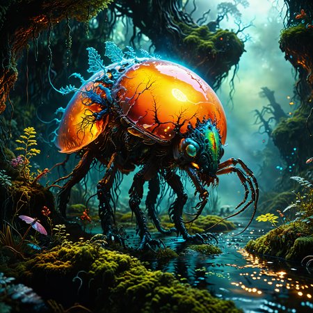 famous artwork inspired by (hendrik van der borcht the elder:1.2) and (guy davis:1.1), oil on canvas, (dramatic scene:1.2), (fractal art:0.6), scifi style, dynamic angle, this (bioluminescent beast:1.3), the "mundane thneedflibberer" with its iridescent hide hunts juxtaflurged (colorful insects:1.1) in the mossy primeval forest underbrush on planet "nopenopenope", its varpstered body casting a soft, pulsing glow on the astargled surroundings, creature focus, perfect composition, realistic, ultra detailed, 8k, uhd, <lora:midjourney_mimic-xl-by_andrexsel:0.44> <lora:more_artful-xl:0.52> <lora:extremely_detailed-detail_slider-v2-xl-by_ntc:0.7:hr=0.0> <lora:lyco-style-envydramaticlightingxl01_digital_art-xl:0.56> <lora:envybetterhiresfixxl01-xl:0.0:hr=1.0>