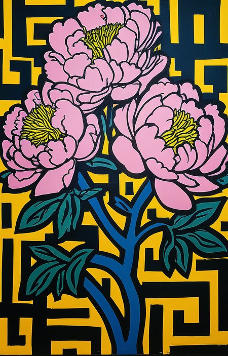 masterpiece,best quality,<lora:tbh164-sdxl:0.9>,illustration,style of Keith Haring, decaying peonies