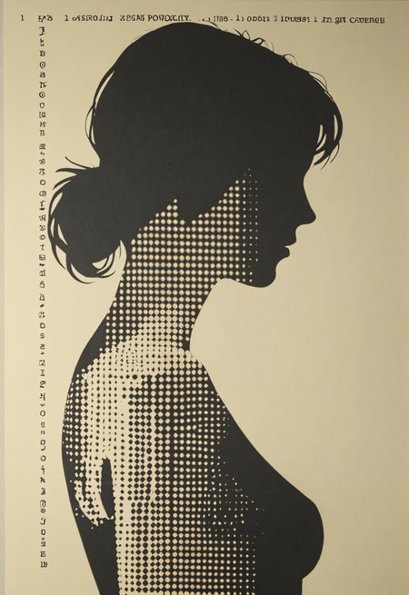 a shadow of a woman , bokeh ,silhouette, Laurence Demaison,xerography photocopy,punch cards