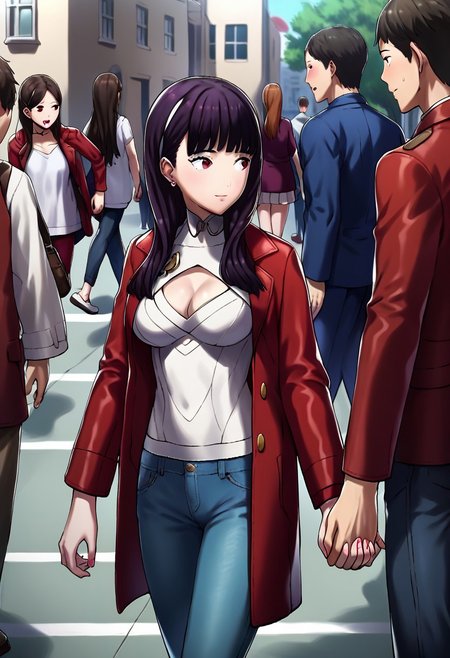 score_9, score_8_up, score_7_up, source_anime, outdoor, street, firemblemStyle, BREAK
1girl, (def_hraesvelgr), red coat, white sweater, jeans, face focus, holding hand, another hand, 1boy, walking together, upper body, from front, cleavage cutout, medium breasts, walking