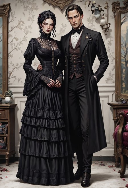 masterpiece, best quality, newest, absurdres, highres, FCMXV1.0, VGE-V1.0, goth fashion, victorian ,1boy, VGE-V1.0, goth fashion, victorian formal, 



