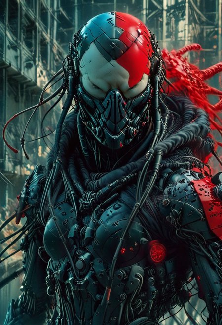 a neon red carbon girl soldier at night, edgy enough for a metal album cover, dynamic,  <lora:- iLL - the_edgy_mech_V2.0-step000013500:0.4>, <lora:- iLL - master_of_slob_omnom_V1.0-step00011500:.8>    <lora:noobai_vpred_1_blending_v1:0.8>  <lora:Far_Future_Sketch_Illustrious__Pony:0.8>cybervision.dinamic pose