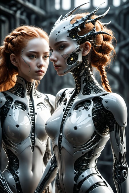 Dystopian style breathtaking cinematic photo Hyperrealistic art RAW candid close up photo of an ethereal neural network organism,divine cyborg dragon:2 girl:0.3,ginger:0.5 biomorph,glass skeleton,skinless:3,anatomical face,biomechanical details,(empty background),natural lighting,style of h. r. giger,(sharp focus, hyper detailed, highly intricate),. Extremely high-resolution details,photographic,realism pushed to extreme,fine texture,incredibly lifelike,looking at viewer,intense stare,, Ultra-HD-details . Bleak, post-apocalyptic, somber, dramatic, highly detailed