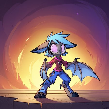 score_9, score_8_up, score_7_up, , Dreamkeepers,vanth, solo,1girl,blue hair,standing,full body,female focus,wings,horns,glasses,no humans,bat wings, , ,<lora:dreamkeepers_multipleCharacters:0.8>,