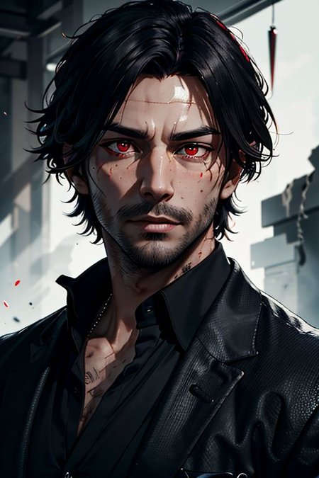 Master piece, highest quality, highest possible OverallDetail, red eyes,
Create an elder of a demonic sect.
The character looks like he is in his late twenties or early thirties. He is handsome.
He has black shoulder-length shaggy hair. 
His eyes are dark red. Detailed face.