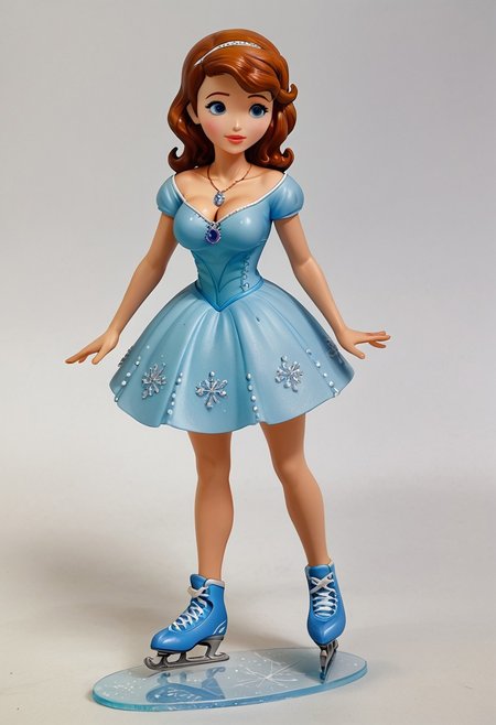 sofia_the_first, necklace, figure skating leotard, dress, ice rink,on ice, large breasts, cleavage