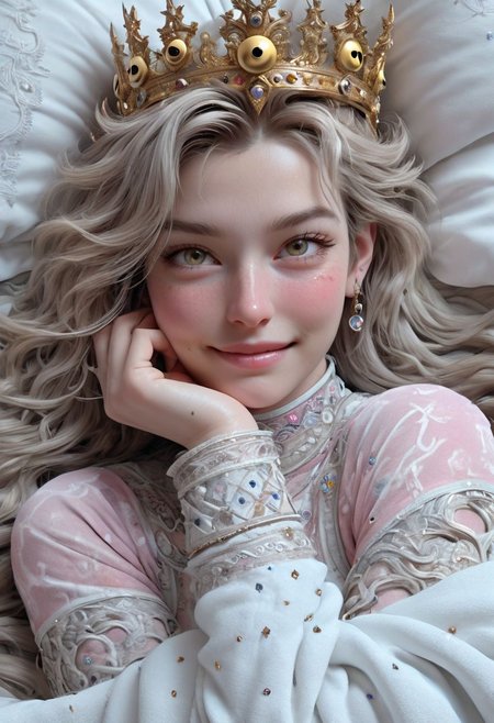 3d graphics dreamy, charming appetizing lady king happy smiley, facial muscles, smily, looking viewer,see-final fantasy,
sleep on the bed, WLOP(sharpness),tattoo, intricate details, 8k post production, high resolution, hyperdetailed, trending on artstation, sharp focus,intricate details, highly detailed, natural skin texture,   high sharpness),girl