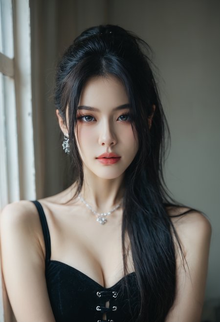 score_9, score_8_up, score_7_up, high detailed texture, photograph, realistic,
RAW photo of young Chinese woman, emo, dark hair, makeup, depth of field, soft split ambient window light, soft realistic shadows, perfect composition,
 <lora:Chinese_Doll_Likeliness:0.9>