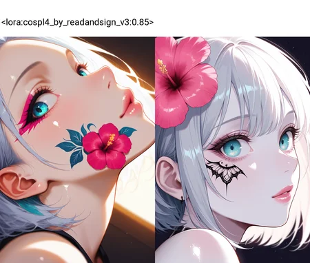 8K, depth of field, focused subject, dynamic angle, best quality, detailed eyes, perfect eyes, realistic eyes,  
 <lora:cospl4_by_readandsign_v3:0.85> gr43po
Hyperrealism, extreme close-up Portrait of a beautiful, stunning unique female character. She has large turquoise eyes filled with joy and excitement, extravagant eyelashes, making this image a masterpiece of photography and digital art. Style: realistic hyper-detailed rendering, 32k UHD, expressive eyes, punk, graphic design, pink hibiscus tattoo, girl's face, side view, pretty and cute, gleaming lips, white skin, telling a tale of adventure. Exuding confidence and serenity. Vibrant tattoos adorn her sun-kissed skin