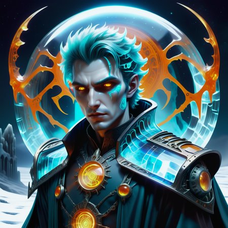 hyper detailed masterpiece, dynamic realistic digital art, awesome quality,DonMFr0stP4nkXL male vampire, legendary creature, force, power, blood, undead, beautyful, alluring, night, moon, fangs, fantasy,  young adult fit, greek, honey eyes, elongated ears, dorsal hump nose, unique chin,  chiseled cheeks, high forehead,   , teal short and messy hairstyle hair, affection,  humming a melodious incantation, infusing magic with sound vibrations,      wearing celestial,familiar,amulet,enchanted moonlight magician's pants,  mystic tunic, sorcerer's buckled boots,  , channel (mystical,swirling,hyper-information nexus,curved lines,spiral lines,plasma,cadmium orange,spotted spellcasting,mage ,gouache paint,3d printer electric current,translation,cylinder,cybernetic storms magic:1.0), rune invocation, tracing runes in the air for spell activation, radiant aura, radiant aura, a creepy underground catacomb, with rows of old coffins and eerie whispers in the air,snow, ice  <lora:DonMFr0stP4nkXL-000006:1>