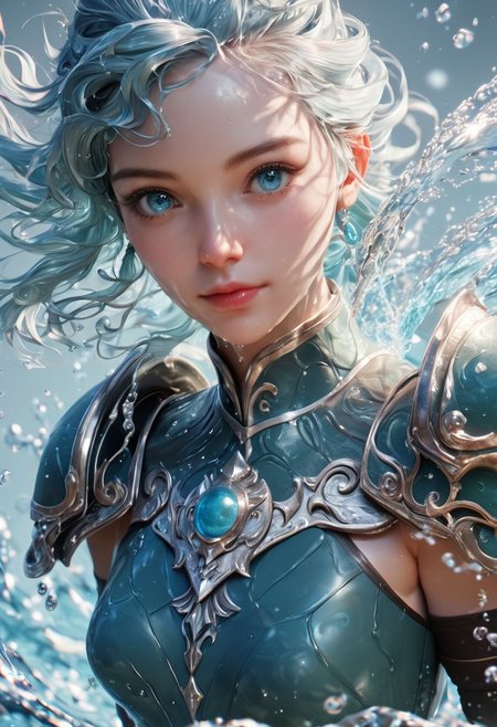 score_9, score_8_up, score_7_up, water mounain background, 1girl, mature, small breast, water armor,  water, water hair, wateraround, water eyes, water skin, realistic skin texture, detailed picture, HD32k, SFW