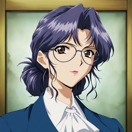masterpiece,1girl,solo,looking at viewer,upper_body,portrait,jacket,ascot,white shirt,<lora:Minami_Replay ag4o v1:1> minami_replay, glasses, blue hair, brown eyes, lipstick,