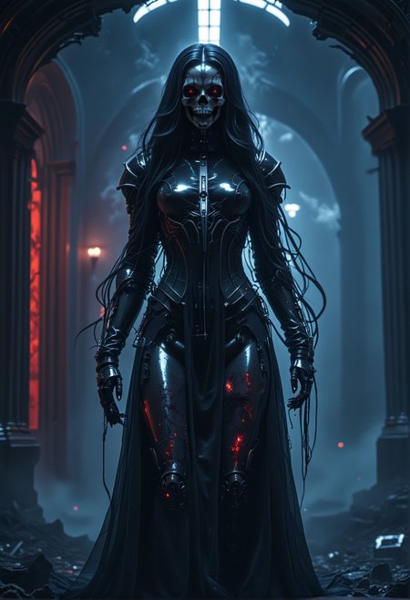stained glass style techwear fashion horror-themed macabre style kawaii style, young woman, highly detailed . dark, gothic, grim, haunting, highly detailed . eerie, unsettling, dark, spooky, suspenseful, grim, highly detailed . futuristic, cyberpunk, urban, tactical, sleek, dark, highly detailed . vibrant, beautiful, translucent, intricate, detailed  <lora:SilverPulseMorphXL:0.8> SilverPulse <lora:xl_yamer_style-3.0:1> yamer style