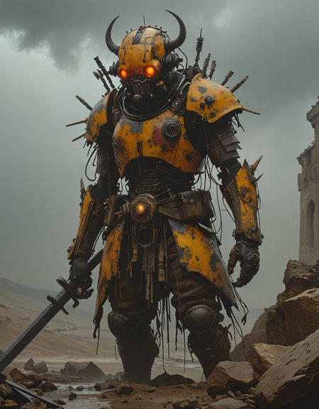 detailed hyperrealism, burst of color, gloom, Ashley Wood, Kekai Kotaki, Oscar Chichoni, epic, feudal, intricate creature in a hostile environment, (JMW Turner), darkness, gloom, 4K <lora:epi_noiseoffset2:1> <lora:add-detail-xl:1>
