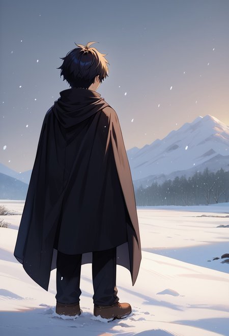score_9, score_8_up, score_7_up, best quality, masterpiece, 4k, perfect lighting, very aesthetic, anime, anime coloring, official art, anime screencap,
OverallDetail, fFaceDetai,
1boy, solo, snow, snowstorm, expressionless, standing on snowfield, hills, in a meadow, in winter, 
 <lora:fallkick1:1> fallkick(blue eyes, black fur, no hair, black belly, black cape),